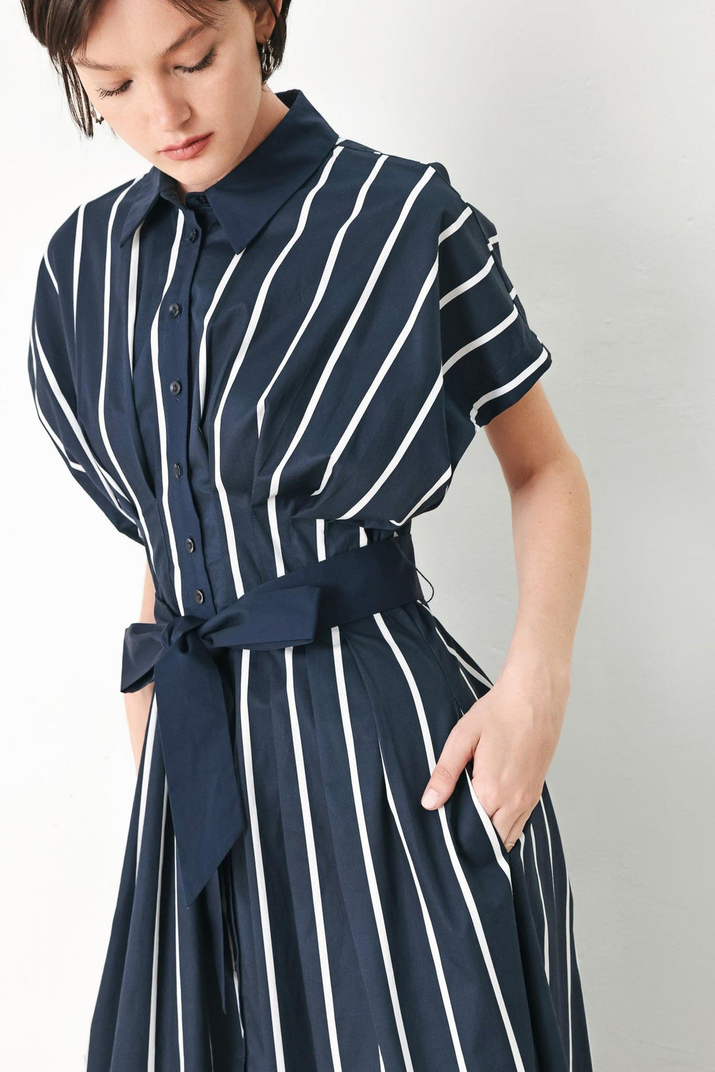 [PREORDER] PINSTRIPE STORY WOVEN MIDI DRESS