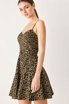 LEOPARD SWEETHEART WOVEN MINI DRESS