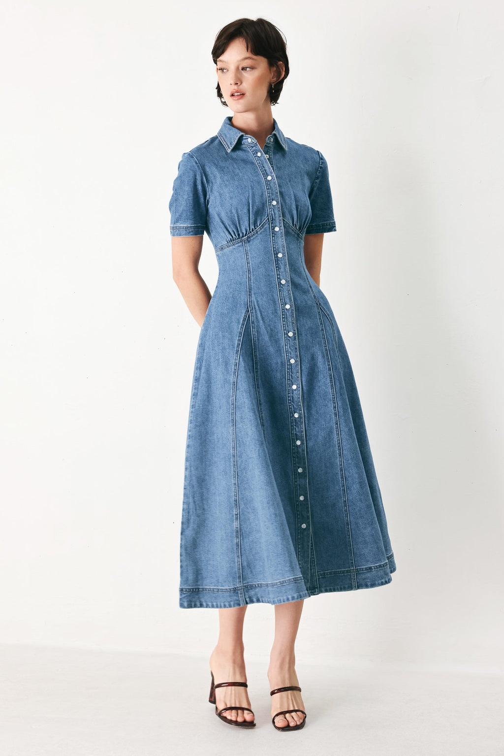 VINTAGE SKY DENIM MIDI SHIRT MIDI DRESS