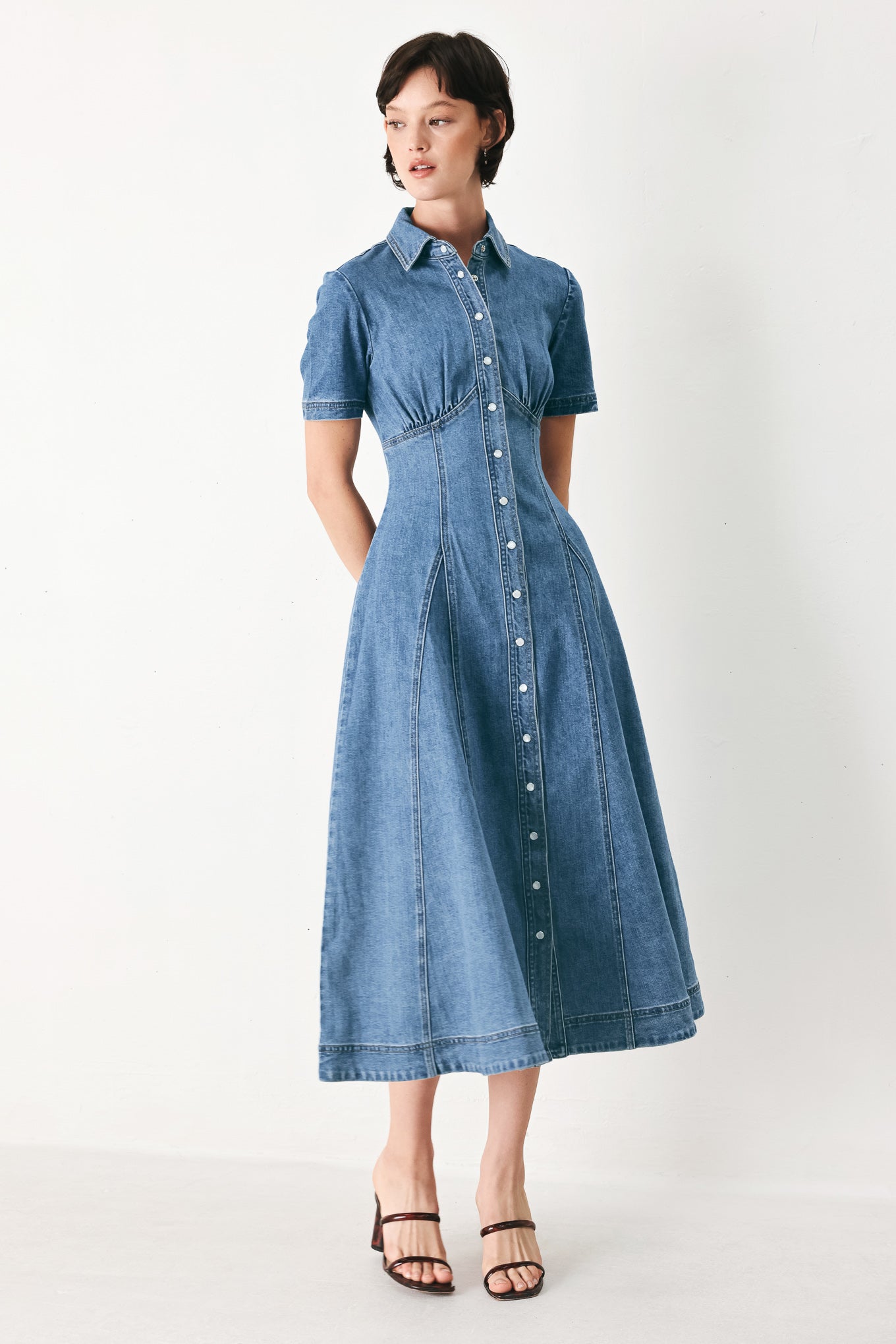 VINTAGE SKY DENIM MIDI SHIRT MIDI DRESS