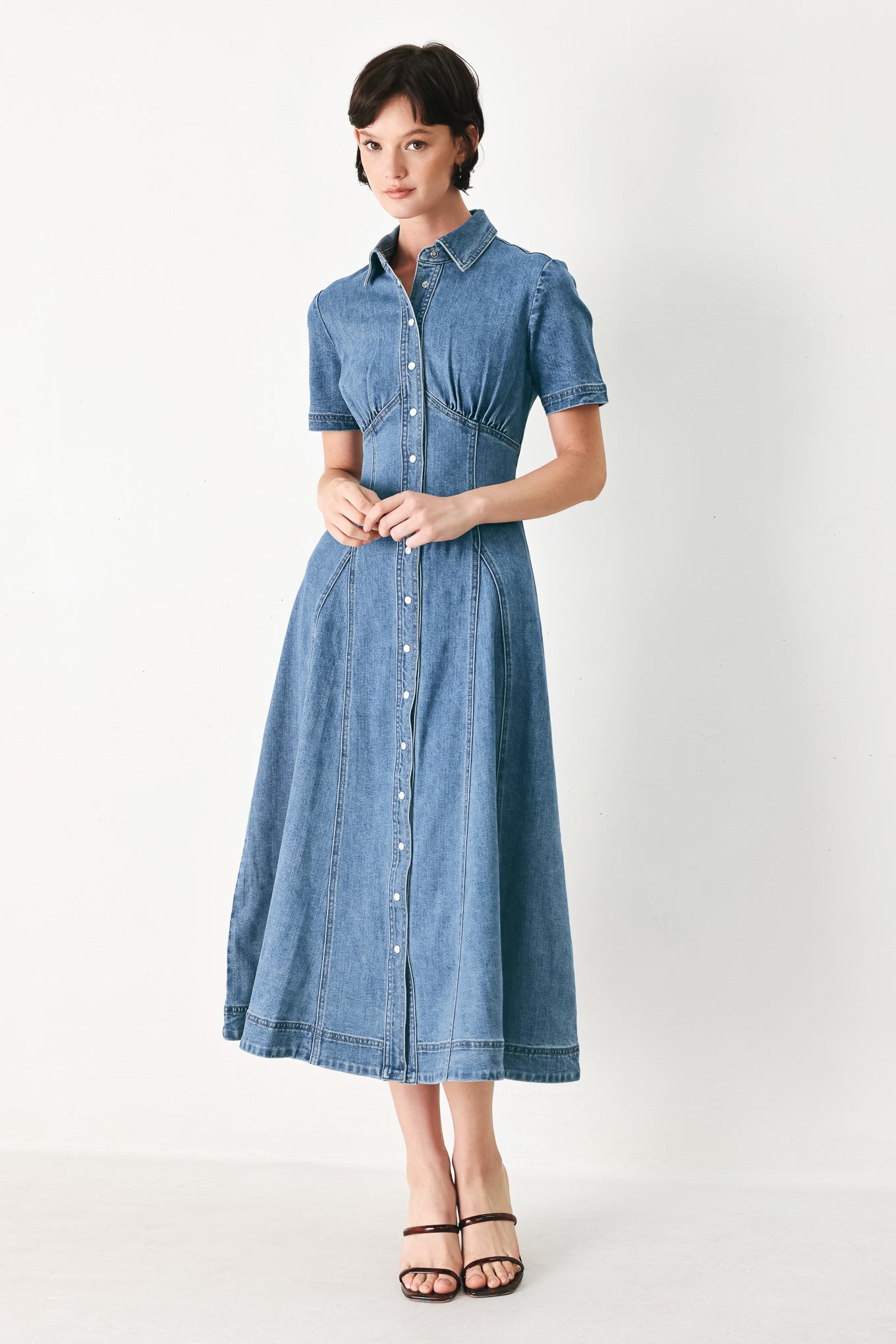 VINTAGE SKY DENIM MIDI SHIRT MIDI DRESS
