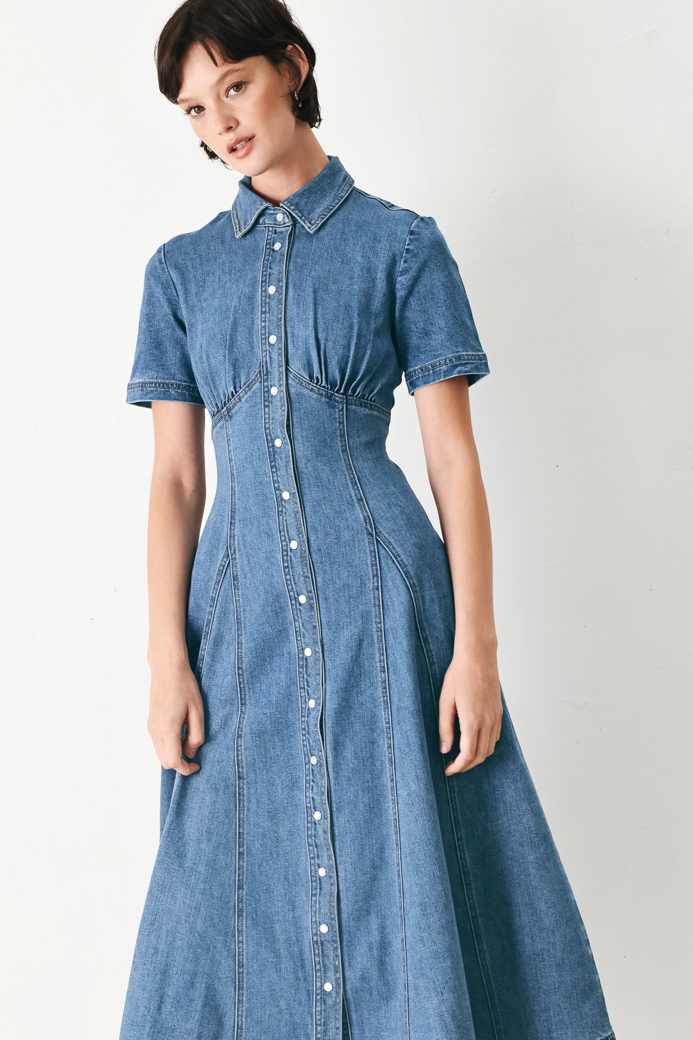 VINTAGE SKY DENIM MIDI SHIRT MIDI DRESS