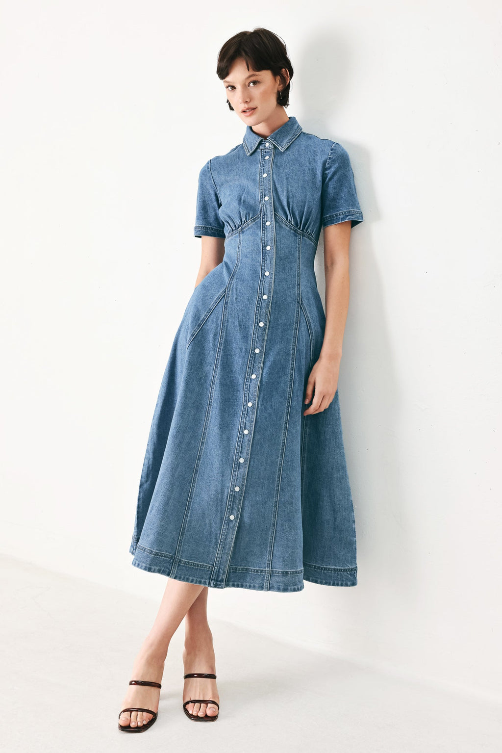 VINTAGE SKY DENIM MIDI SHIRT MIDI DRESS