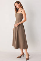 COFFEE BEAN SWING WOVEN MIDI DRESS
