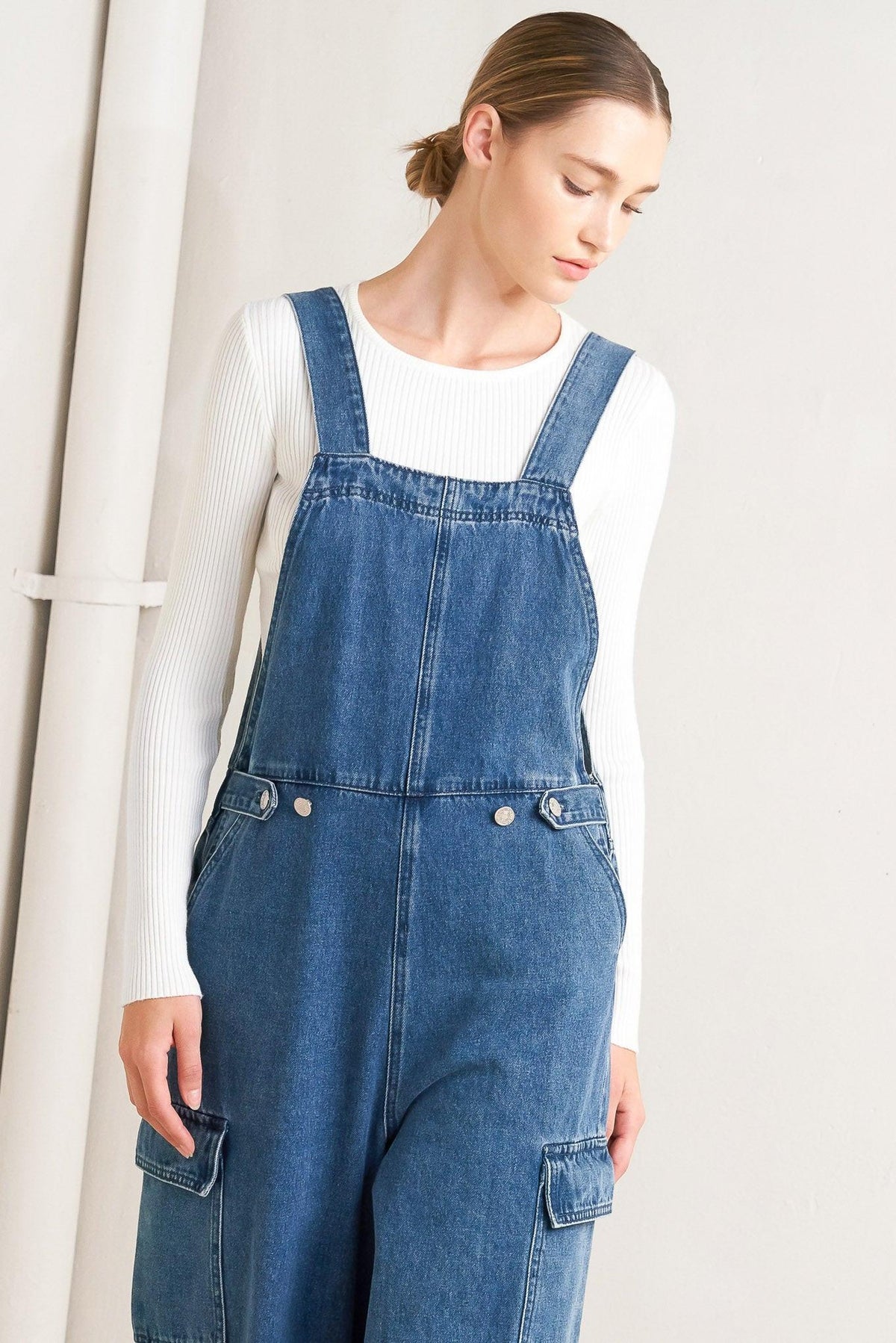 LET ME TALK DENIM CARGO JUMPSUIT