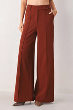 AUTUMN RUST FLOWY WIDE LEG WOVEN PANTS
