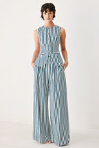 PORTSIDE STRIPE WOVEN WIDE LEG PANTS