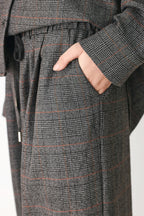 OFF THE CLOCK PLAID DRAWSTRING WIDE LEG PANTS