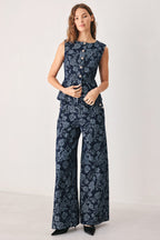 MIDNIGHT ROSE JACQUARD DENIM PANTS