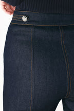 INDIGO IMPRESSION BUTTON DETAIL FLARE JEANS