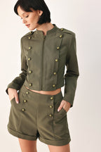 OLIVE COMMAND CUFFED TAILORED SHORTS