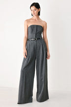 POWER HOUR STRAPLESS BELTED JUMPSUIT