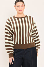 CAPPUCCINO VERTICAL STRIPE KNIT TOP
