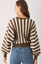 CAPPUCCINO VERTICAL STRIPE KNIT TOP