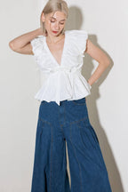 SLOW DOWN IN WHITE WOVEN TOP