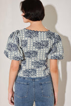SWEET CHECK ROMANCE WOVEN JACQUARD TOP