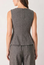 COCOA STRUCTURE BROWN V-NECK PEPLUM TOP