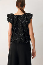 POLKA FLUTTER WOVEN TOP