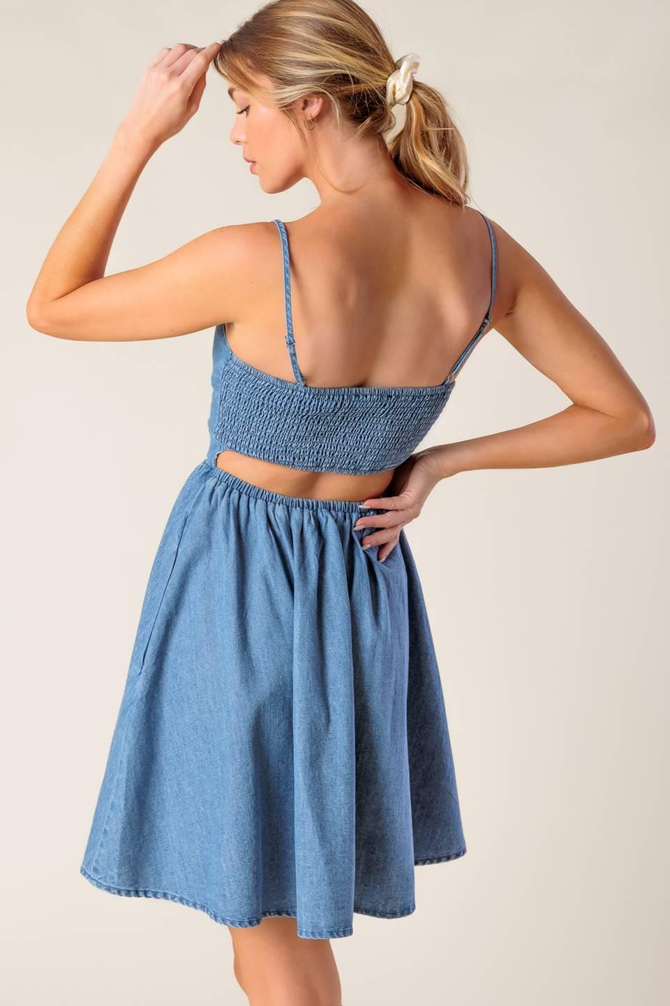 BACK IN LOVE DENIM MINI DRESS