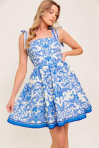 FLORENCE DAYS FLORAL BLUE WOVEN MINI DRESS