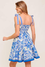 FLORENCE DAYS FLORAL BLUE WOVEN MINI DRESS