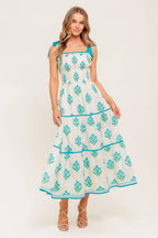 MIDNIGHT BOTANICA WOVEN MIDI DRESS