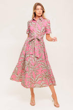 SWEET CAMELLIA PINK WOVEN MIDI DRESS