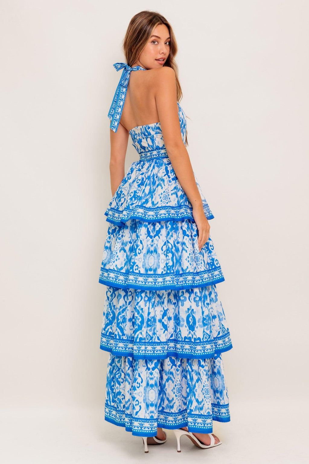 BLUSHING BLOSSOM BLUE WOVEN MAXI DRESS