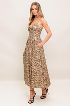 TENDER TOUCH TAUPE WOVEN MIDI DRESS
