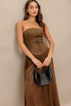 WILD ESPRESSO FAUX SUEDE MIDI DRESS