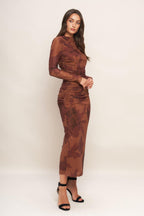 AMBER FLORA POWER MESH MIDI DRESS