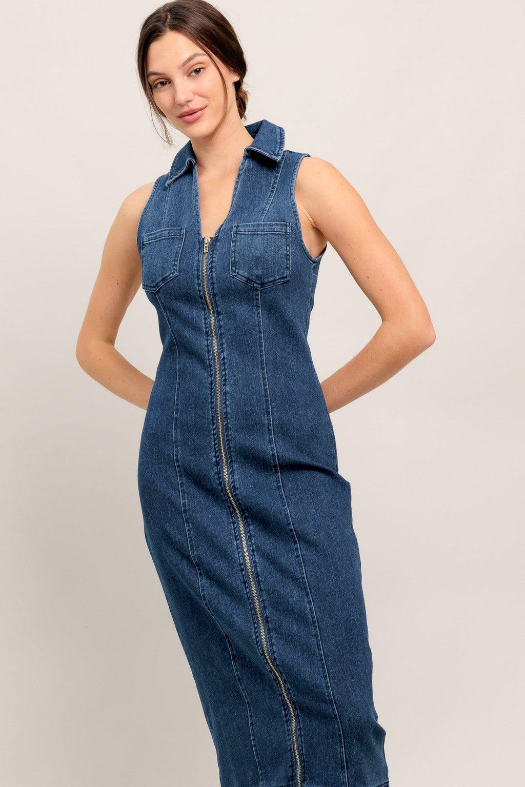 EVERYDAY EDGE DENIM MIDI DRESS