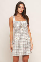 GOLDEN GRID LUXE TWEED MINI DRESS