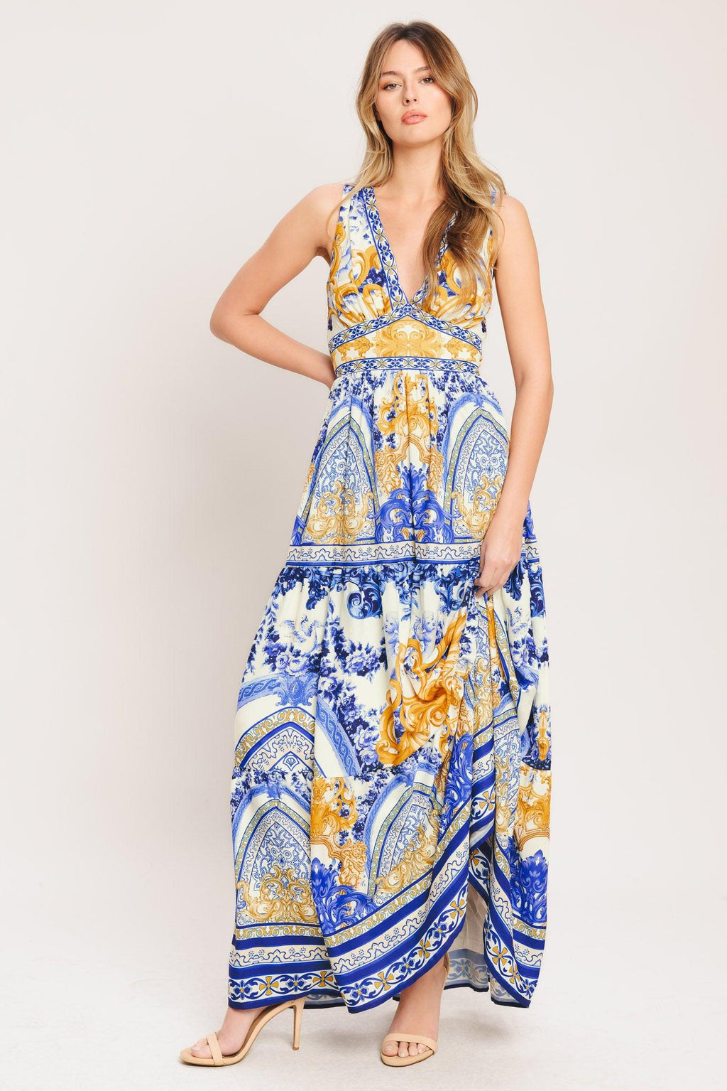 AZURE PALAZZO WOVEN MAXI DRESS