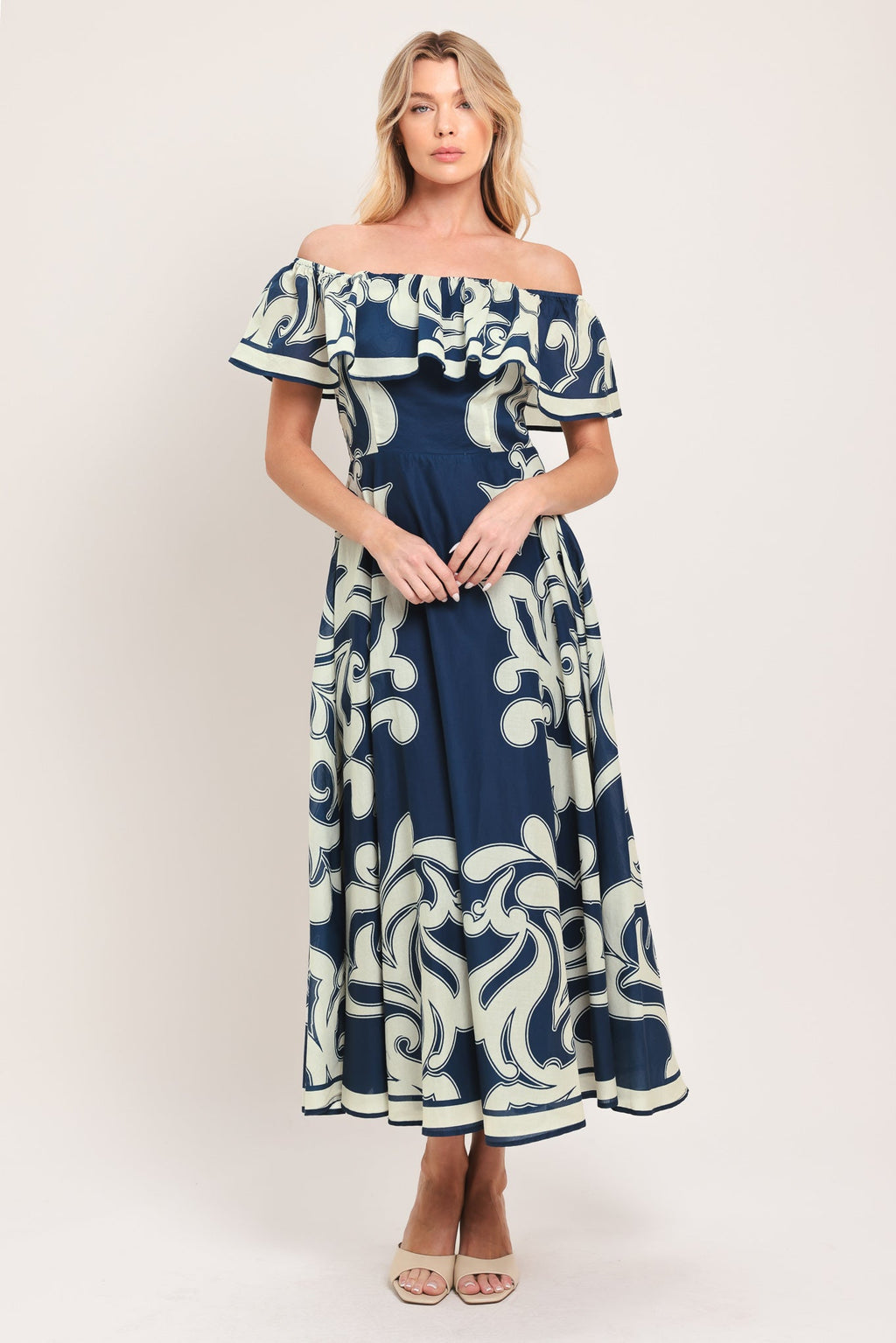 BLUE MAJOLICA WOVEN MIDI DRESS