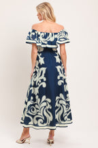 BLUE MAJOLICA WOVEN MIDI DRESS