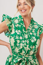 EMERALD BLOOM WOVEN MINI DRESS