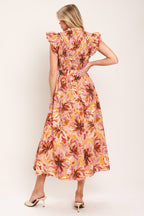 APRICOT BLOSSOM WOVEN MIDI DRESS
