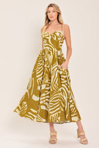 GOLDEN PALM ESCAPE WOVEN MIDI DRESS