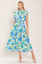 MODERN BLOOM WOVEN MIDI DRESS