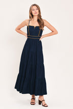 STARS ALONG THE SEAM DENIM MAXI DRESS