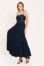 STARS ALONG THE SEAM DENIM MAXI DRESS