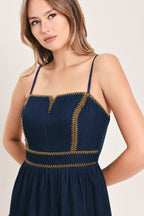STARS ALONG THE SEAM DENIM MAXI DRESS