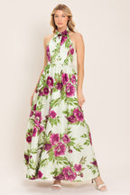 FUCHSIA ROSE HALTER WOVEN MAXI DRESS