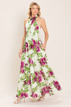 FUCHSIA ROSE HALTER WOVEN MAXI DRESS