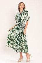 BOTANICAL BREEZE WOVEN TRUE WRAP MIDI DRESS