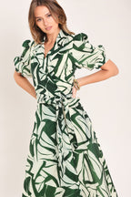 BOTANICAL BREEZE WOVEN TRUE WRAP MIDI DRESS