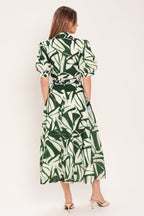 BOTANICAL BREEZE WOVEN TRUE WRAP MIDI DRESS