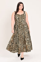 DESERT ROSE LEOPARD WOVEN MIDI DRESS