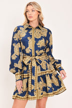 SAPPHIRE ORNAMENT WOVEN MINI SHIRT DRESS